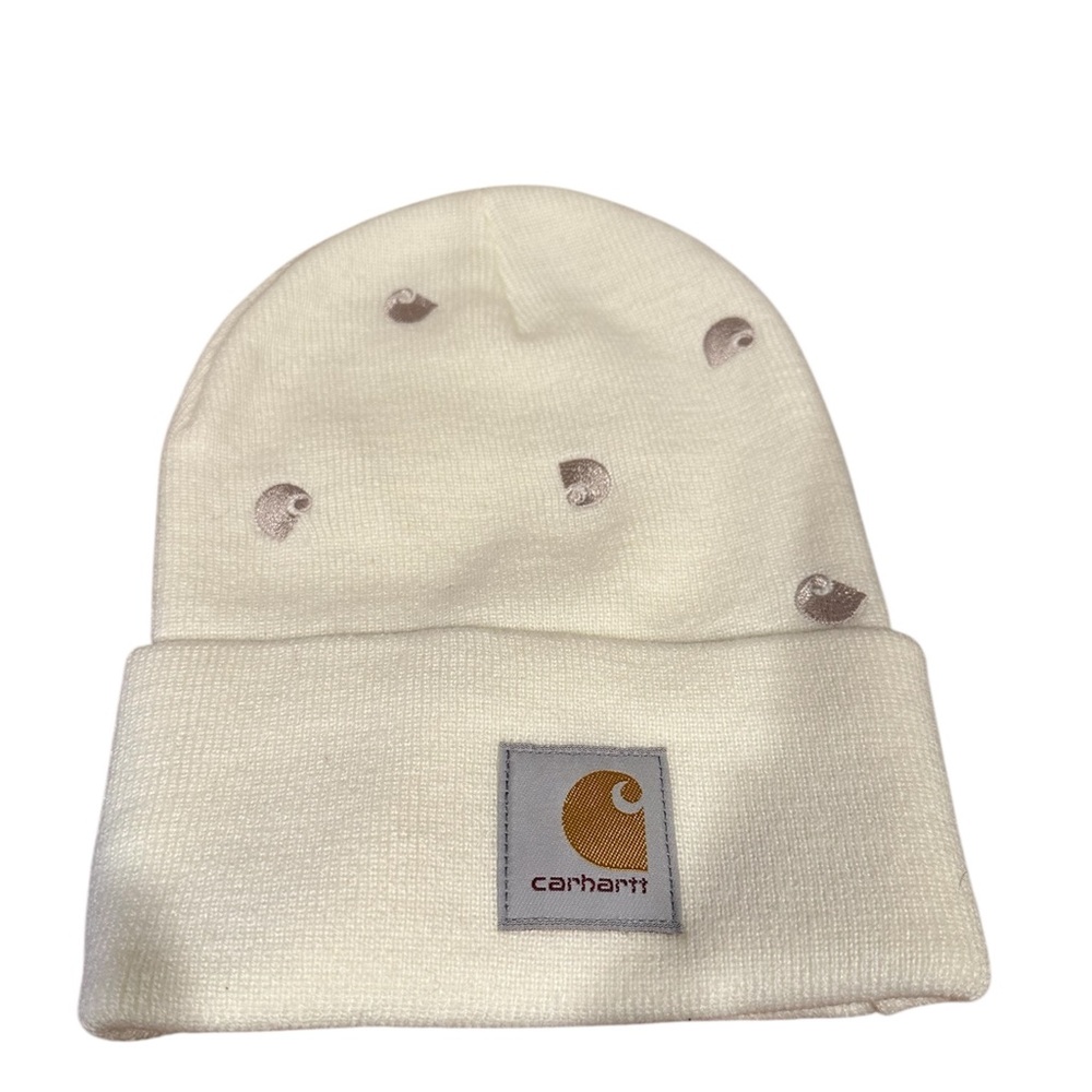 Carhartt Womens White Beanie Embroidered Logos AH6304 Knit Hat OS